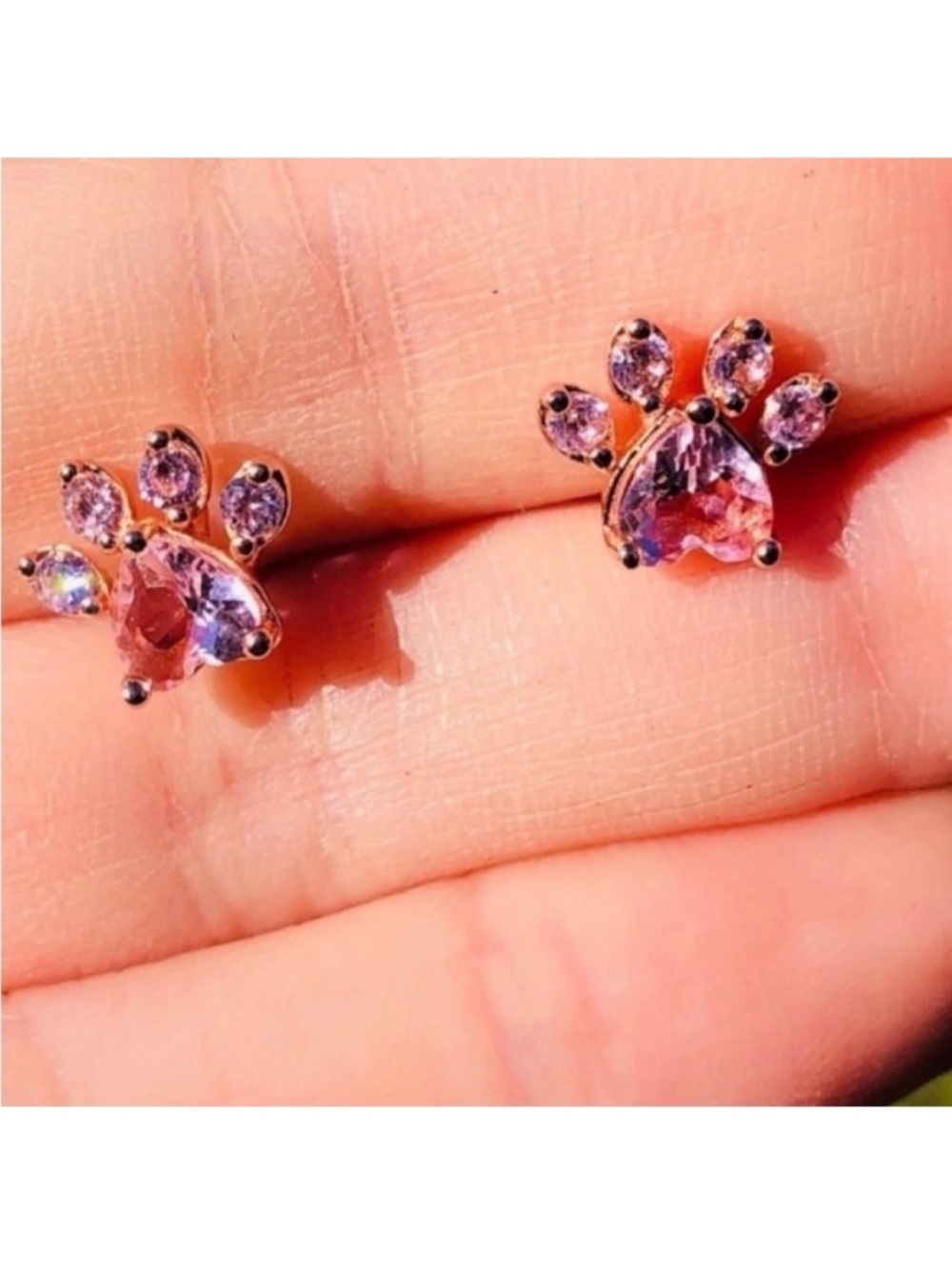 Pink Heart Paw earrings / stud (2 pairs bundle) - Picture 3 of 5